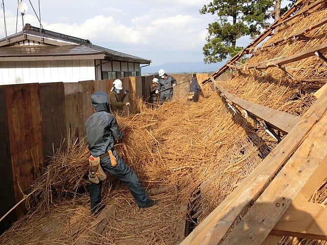 本堂カヤ屋根解体状況